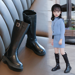 女童鞋真皮长靴子，2023年秋冬款儿童高筒靴马丁靴加绒过膝棉靴