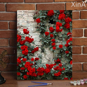 diy数字油画花卉风景手绘植物，填色画客厅卧室，装饰油彩画玫瑰花墙