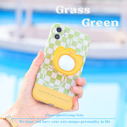 绿色格子镜面设计适用iphone11苹果12华为 p30小众镜子支架手机壳