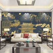 新中式轻奢现代仙鹤电视，背景墙壁纸沙发客厅，烫金古风墙布浮雕壁画