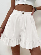 Solid color ruffled high waisted shorts 女纯色荷叶边高腰短裤
