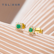 TSL谢瑞麟复古女王系列祖母绿宝石耳钉钻石镶嵌耳饰BD266