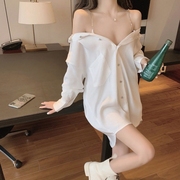 短款衣服衬衫女装春秋季连衣裙露肩性感装2024衬衣服纯欲裙子