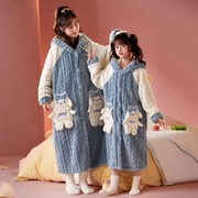 亲子装母女款家居服冬季中大儿童韩版浴袍女童法兰绒加厚睡袍