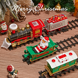 圣诞节电动小火车轨道车玩具男孩子套装仿真高铁儿童复古蒸汽火车