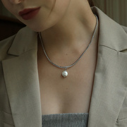 水钻锆石珍珠项链女天然珍珠，小众ins复古锁骨链高级感气质毛衣链