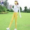 ZG-6高尔夫服装女球衣套装女长袖速干白色上衣修身弹力黄色长裤子