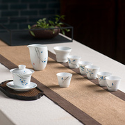 千红窑醴陵釉下五彩瓷，手绘功夫茶具套装陶瓷，家用盖碗公道杯小茶杯