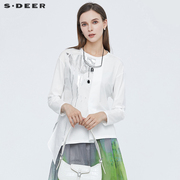 sdeer圣迪奥女夏装圆领印花不规则长袖白色T恤S21280203