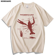 小龙虾结构图个性创意动物科普知识，男女宽松大码重磅，纯棉短袖t恤