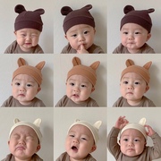新生儿胎帽0-3-6个月男女宝宝可爱熊大耳朵帽子婴幼儿韩版ins棉
