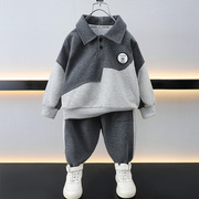 男童春秋装卫衣套装24酷帅时髦儿童宝宝冬季加绒polo衫两件套