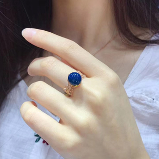 多米尼加蓝珀净水无杂高蓝12mm琥珀蜜蜡活口可以调时尚蕾丝款戒指