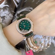 绿色皮带士表皮表带气质韩版女复古手表镶钻时尚，石英真皮国产腕表