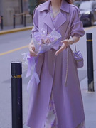 法式紫色气质高级感风衣外套女2023秋季赫本双排扣中长款大衣
