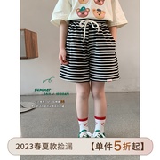 女童韩版针织黑白条纹短裤2023夏季中大童运动风休闲裤子潮