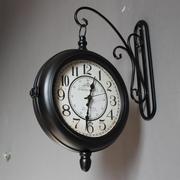 复古铁艺钟静音(钟静音)欧式双面钟美式(钟美式)乡村田园客厅挂钟工艺时钟两面挂表