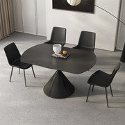 黑色岩板餐桌可变圆桌现代简约家用小户型方圆，两用旋转伸缩圆餐桌