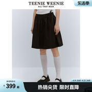 teenieweenie小熊2024年夏季盐缩系带，中长款半裙白色碎褶裙女