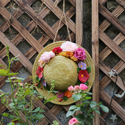 户外花园装饰庭院造景摆件，创意园艺装饰品仿真草帽鸟窝装饰挂件