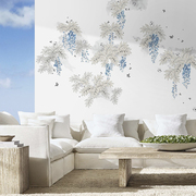艺速 美式简约客餐厅卧室壁纸植物白色浪漫清新定制背景壁画
