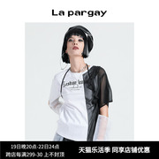 Lapargay纳帕佳2024夏季女装白色上衣拼接假两件短袖圆领套衫