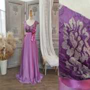 h008紫色雪纺蕾丝仙气连衣裙礼服，聚会度假大摆伴娘演出长款双肩