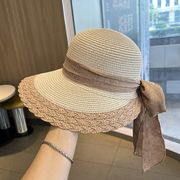 蝴蝶结草编遮阳帽子女夏季海边沙滩防晒太阳帽，百搭大檐可折叠草帽