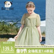 女童绿色连衣裙2024夏装洋气，泡泡袖儿童网纱公主裙小女孩裙子