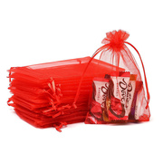 喜糖包装袋酒红色透明网纱袋新年束口袋结婚喜袋满月喜蛋袋首