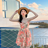沙滩裙女夏季2021三亚超仙海边度假小个子短款吊带碎花连衣裙