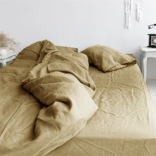 100%轻奢亚麻四件套，纯色双人床床单被套亲肤枕套，民宿床上用品定制