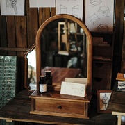 闻森家居化妆镜收纳盒一体桌面上复古镜中Y式实木主卧梳妆台式镜
