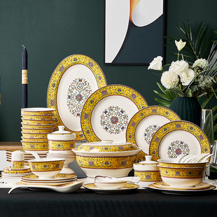 碗碟套装家用景德镇欧式骨瓷碗筷陶瓷器，吃饭套碗盘子中式组合餐具
