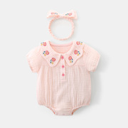 idea女童夏季新生宝宝连体衣婴儿薄款纯棉短袖三角包屁衣三六个月