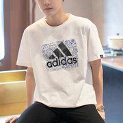 adidas阿迪达斯短袖男2024夏季宽松运动纯棉，半袖男士白色t恤
