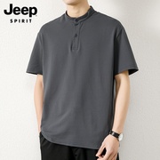jeep吉普短袖t恤男士，夏季美式薄款立领，体恤潮流休闲上衣服男