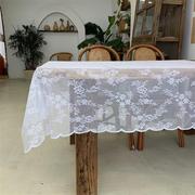 法式复古蕾丝花边桌布白色，镂空网纱刺绣台布，摄影背景门帘窗帘布料