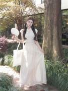 韩系复古性感中式肌理面料盘扣短袖T恤衬衫上衣高腰长裙半身裙女