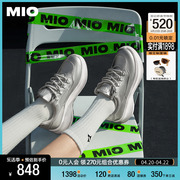 MIO米奥2024年春季高跟系带时尚休闲鞋舒适厚底银色运动鞋女