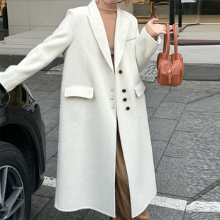 韩国高端双面羊绒大衣秋冬长款西装领单排扣宽松显瘦加厚羊毛外套