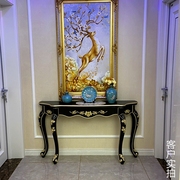 柜过道客厅装饰台端景欧式玄关桌子靠墙半圆黑简欧走廊檀色置物架