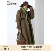 idpan女装秋冬季通勤文艺，商场同款军绿色，山羊绒长款呢子大衣