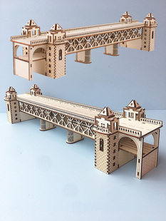 木制手工3d立体建筑，模型拼装武汉长江大桥拼图，儿童成人益智玩具
