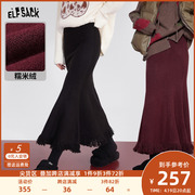 妖精的口袋复古红色半身，长裙女冬季2023年流苏鱼尾裙圣诞穿搭