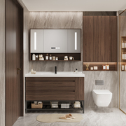 中式实木胡桃陶瓷一体盆浴室柜，组合卫生间台盆柜，洗漱台洗手洗脸