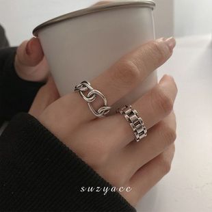 韩国做旧925纯银手表带戒指女ins时尚个性冷淡风小众可调节食指戒