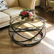 简约现代钢化玻璃茶几创意，圆形铁艺桌个性，艺术小客厅沙发时尚北欧