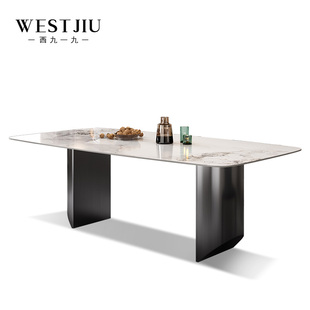 意式轻奢进口不锈钢，餐桌现代简约家用长方形金属复合岩板餐桌椅