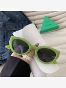 欧美时尚百搭猫眼墨镜超轻pc框架绿色街拍素颜太阳镜情侣款遮阳镜